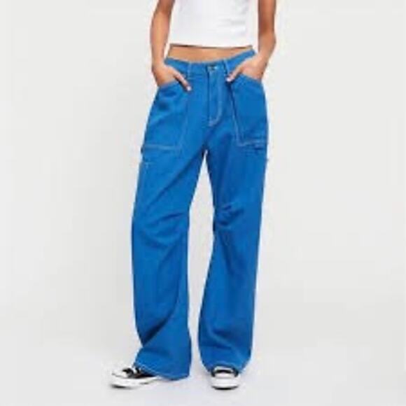 Lioness Pants - NWOT LIONESS MIAMI VICE SLOUCHY WIDELEG CARGO PANTS COBALT BLUE XS